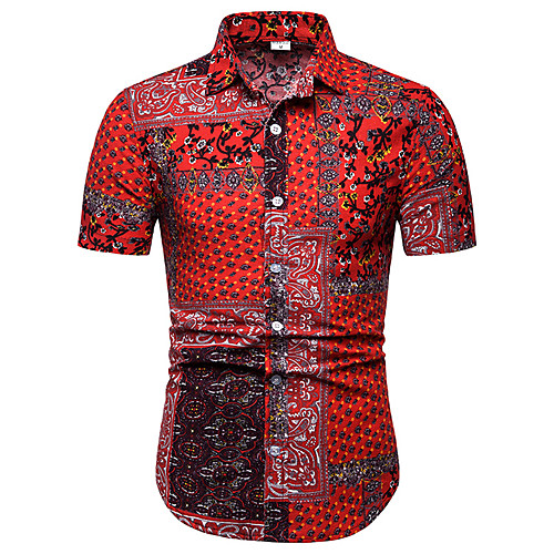 

Men's Shirt Graphic Floral Print Short Sleeve Street Tops Punk & Gothic Red