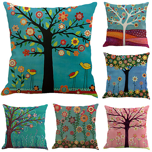

6 pcs Cotton / Linen Pillow Case, Botanical Leaf Floral Print Holiday Tropical