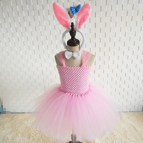 

Rabbit Mascot Easter Bunny Dress Ears Kid's Girls' Dresses Vacation Dress Halloween Easter Festival / Holiday Tulle Chinlon White / Pink Easy Carnival Costumes Patchwork / Headband / Headband