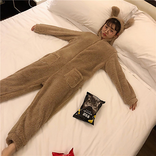 

Adults' Hoodie Kigurumi Pajamas Deer Onesie Pajamas Flannel Fabric Coffee Cosplay For Men and Women Animal Sleepwear Cartoon Festival / Holiday Costumes