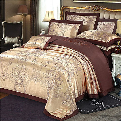 

Duvet Cover Sets Luxury / Contemporary Silk / Cotton Blend Jacquard 4 Piece Bedding Set With Pillowcase Bed Linen Sheet Single Double Queen King Size Quilt Covers Bedclothes