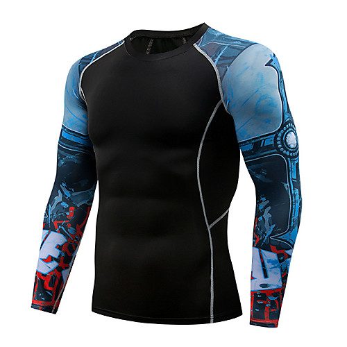 

Men's Compression Shirt Long Sleeve Compression Base Layer T Shirt Top Plus Size Lightweight Breathable Quick Dry Soft Sweat-wicking Black / Red BlueOrange Black / Yellow Nylon Winter Road Bike
