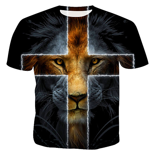 

Men's Graphic Animal Print T-shirt Round Neck Rainbow