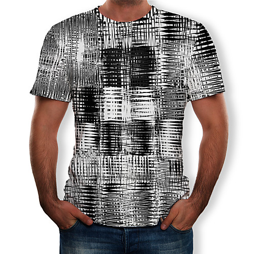 

Men's Plus Size Geometric 3D Pleated Print T-shirt Street chic Exaggerated Daily Going out Round Neck Black / Short Sleeve