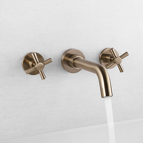 

Bathroom Sink Faucet - Waterfall / Widespread Brushed / Gold Wall Mounted Two Handles Three HolesBath Taps