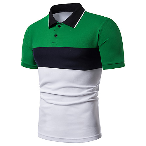 

Men's Polo Color Block Short Sleeve Daily Tops Red Green Navy Blue