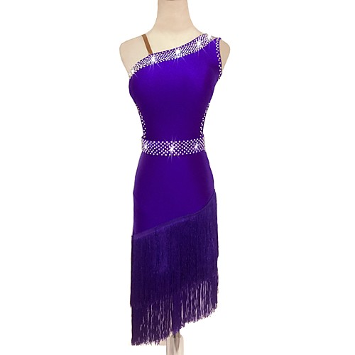 

Latin Dance Dress Tassel Crystals / Rhinestones Women's Training Performance Sleeveless High Spandex Tulle