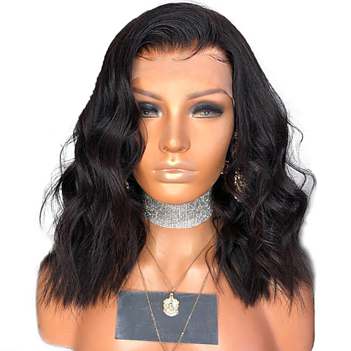 

Synthetic Lace Front Wig Wavy Side Part Lace Front Wig Short Black#1B Synthetic Hair 14 inch Women's Adjustable Heat Resistant Women Black