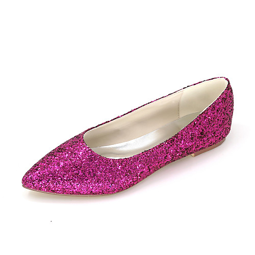 

Women's Wedding Shoes Spring / Summer Flat Heel Pointed Toe Sweet Wedding Party & Evening Sequin Floral Braided Synthetics Purple / Red / Green