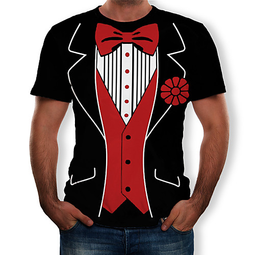 

Men's Graphic Simulation Print T-shirt Round Neck Black