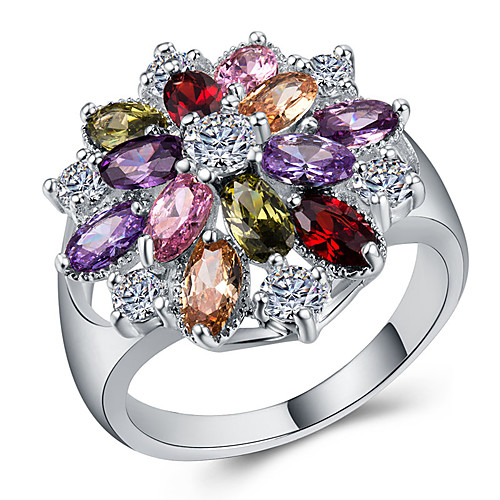 

Women's Statement Ring Ring Cubic Zirconia 1pc White Copper Rose Gold Plated Silver-Plated Geometric Statement Stylish Luxury Party Gift Jewelry Hollow Out Flower Cool