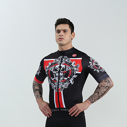 

BOESTALK Men's Short Sleeve Cycling Jersey Black / Red Black Black / White Skull Bone Bike Jersey Top Mountain Bike MTB Road Bike Cycling Breathable Sports Clothing Apparel / Stretchy / Triathlon