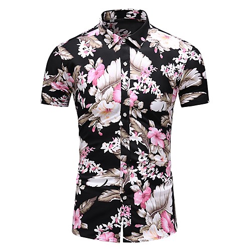 

Men's Shirt Floral Plus Size Print Short Sleeve Tops Black