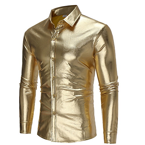 

Men's Solid Colored Shirt Sexy Club Black / Gold / Silver / Long Sleeve