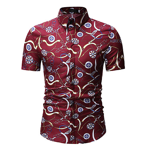 

Men's Shirt Geometric Print Tops Blue Red