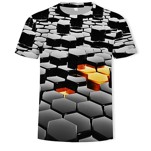 

Men's T shirt Graphic Geometric Print Short Sleeve Daily Tops Basic Streetwear Black