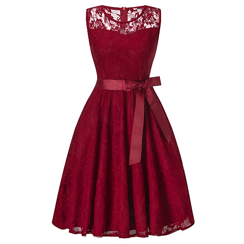 

Women's A Line Dress Knee Length Dress White Black Purple Blushing Pink Wine Navy Blue Sleeveless Solid Colored Mesh Lace Bow Spring & Summer Round Neck Hot Elegant Vintage 2021 S M L XL XXL