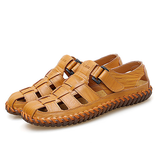 

Men's Sandals Casual Daily Walking Shoes Cowhide Breathable Non-slipping Wear Proof Light Brown Dark Brown Black Summer
