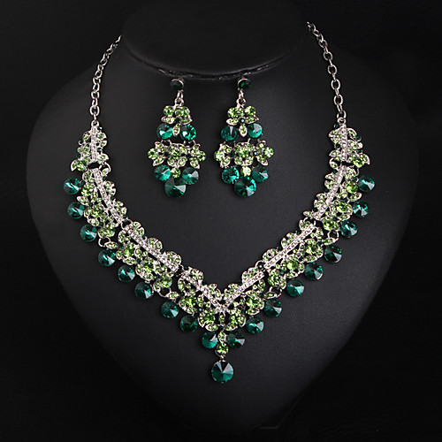 

Women's Crystal Bridal Jewelry Sets Transparent Love Statement Rhinestone Earrings Jewelry White / Green For Wedding Party 1 set