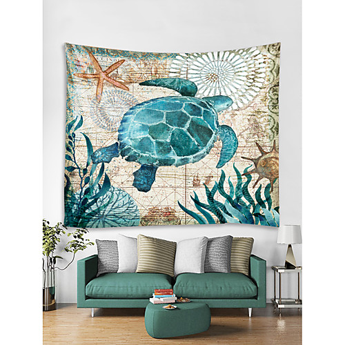 

Oil Painting Style Wall Tapestry Art Decor Blanket Curtain Hanging Home Bedroom Living Room Decoration Seabed Animal Turtle