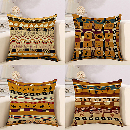 

4 pcs Cotton / Linen Pillow Cover, Print Rustic Square Traditional Classic