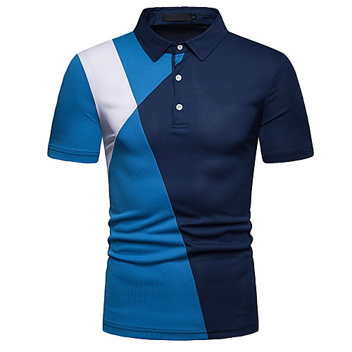 

Men's Color Block Slim Polo Shirt Collar Blue / Yellow / Green / Navy Blue