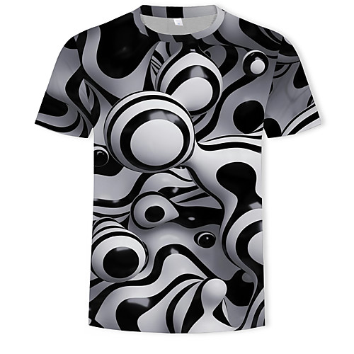 

Men's Geometric Color Block Print T-shirt Round Neck Black