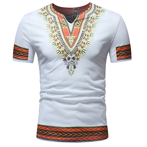 

Men's T shirt Graphic Tribal Embroidered Print Tops Cotton White Black Blue