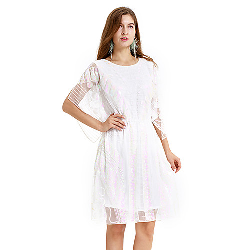 

The Great Gatsby Charleston 1920s Vintage Vacation Dress Flapper Dress Party Costume Masquerade Prom Dress Women's Sequins Sequin Costume White Vintage Cosplay Party Homecoming Prom Short Sleeve