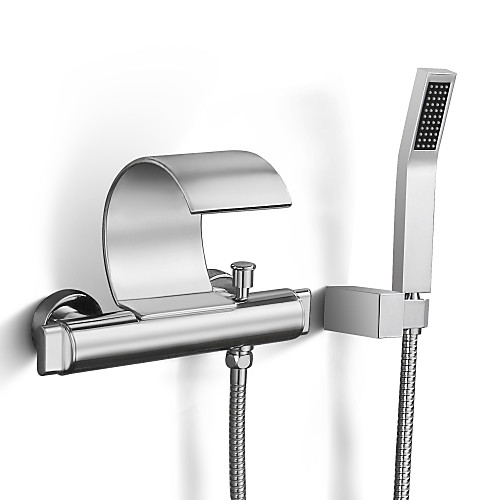 

Bathroom Sink Faucet - Waterfall / Rain Shower / Handshower Included Chrome Wall Mounted Two Handles Two HolesBath Taps