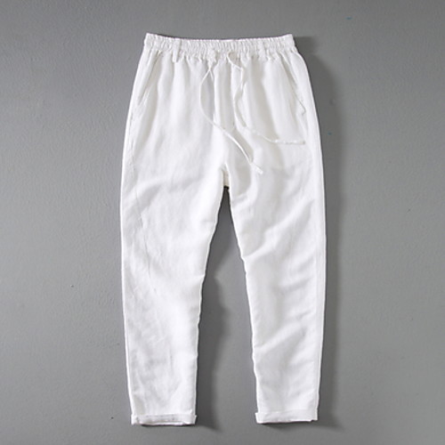 

Men's Basic Linen Chinos Pants - Solid Colored White Black Beige M / L / XL