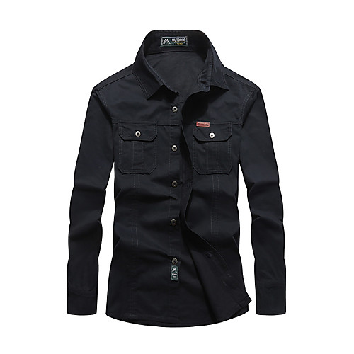 

Men's Hiking Shirt / Button Down Shirts Long Sleeve Shirt Top Outdoor Breathable Quick Dry Multi Pocket Autumn / Fall Spring Cotton Solid Colored White Black Army Green Cycling / Bike Traveling