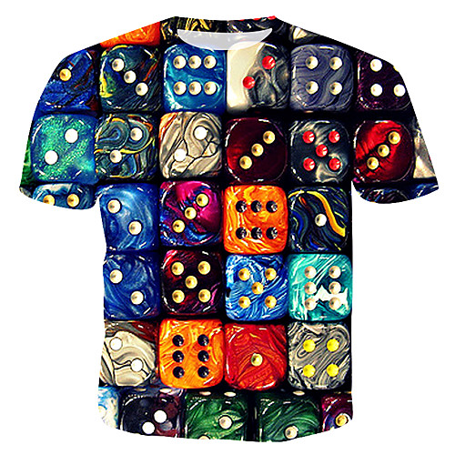 

Men's Geometric Graphic Print T-shirt Round Neck Rainbow