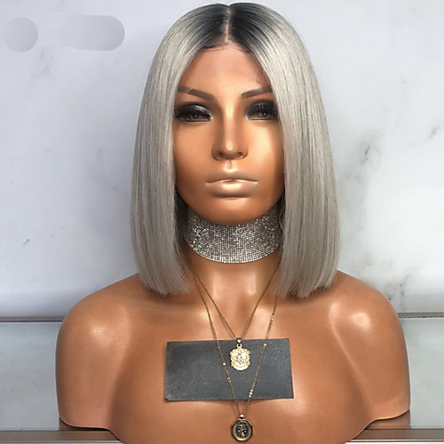 

Synthetic Lace Front Wig Straight Middle Part Lace Front Wig Short Grey Synthetic Hair 10-12 inch Women's Adjustable Heat Resistant Party Gray