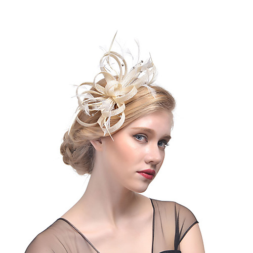 

Hat / Fascinator Hat Adults' Vintage / Halloween All Golden / Fuchsia / Beige Tulle / Feather Masquerade Wedding Party Cosplay Accessories Christmas / Halloween / Carnival Costumes