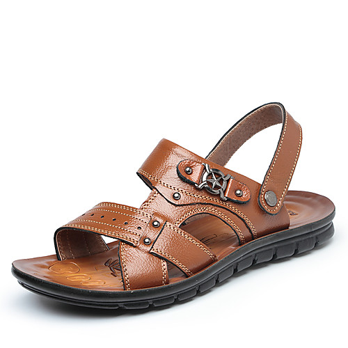 

Men's Summer Classic / British Daily Outdoor Sandals Walking Shoes Leather Breathable Wear Proof Black / Brown