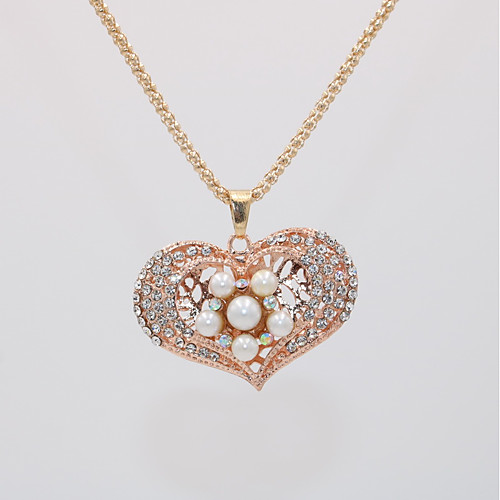 

Women's Pendant Necklace Necklace Long Necklace Classic Heart Love Lucky Statement Unique Design Trendy Fashion Imitation Pearl Chrome Rose Gold Plated White Red Rose Gold 70 cm Necklace Jewelry 1pc