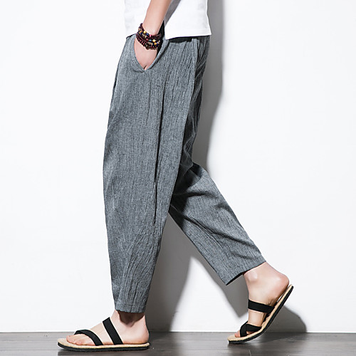 

Men's Running Cropped Pants Track Pants Pants / Trousers Athleisure Wear Bottoms Drawstring Linen Fitness Gym Workout Lightweight Quick Dry Plus Size Sport Solid Colored Dark Grey Black Light Grey