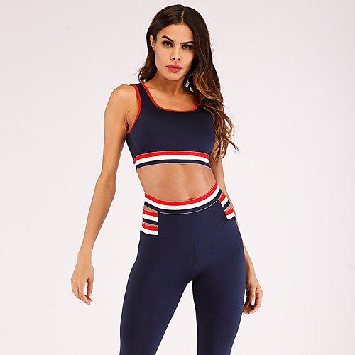 

Women's 2pcs Tracksuit Yoga Suit Stripes Royal Blue Yoga Fitness Gym Workout High Waist Tights Bra Top Sleeveless Sport Activewear Tummy Control Butt Lift Breathable Moisture Wicking High Elasticity