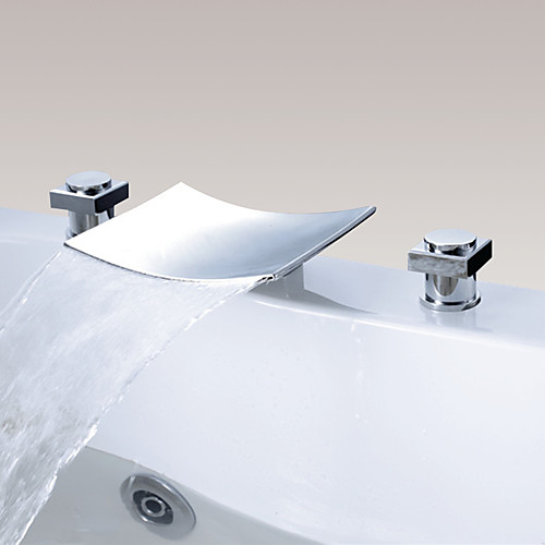 

Bathroom Sink Faucet - Waterfall Chrome Widespread Two Handles Three HolesBath Taps