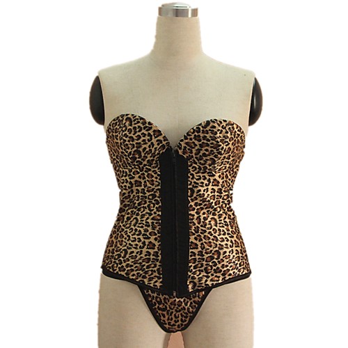 

Women's Zipper Overbust Corset - Leopard / Embroidered, Vintage Style / Basic Light Brown S M L