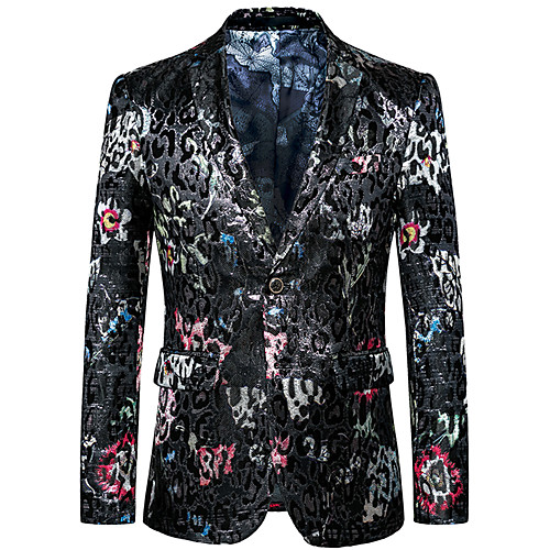 

Black Floral Regular Fit Rayon / Polyester Men's Suit - Notch lapel collar / Plus Size