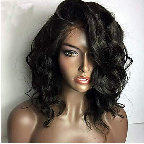 

Human Hair Lace Front Wig Bob Short Bob Side Part style Brazilian Hair Wavy Black Wig 130% Density with Baby Hair Natural Hairline For Black Women 100% Virgin 100% Hand Tied Women's Short Human Hair