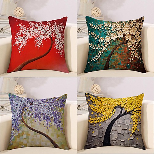 

4 pcs Cotton / Linen Pillow Cover, Botanical Novelty Classic Cartoon Throw Pillow