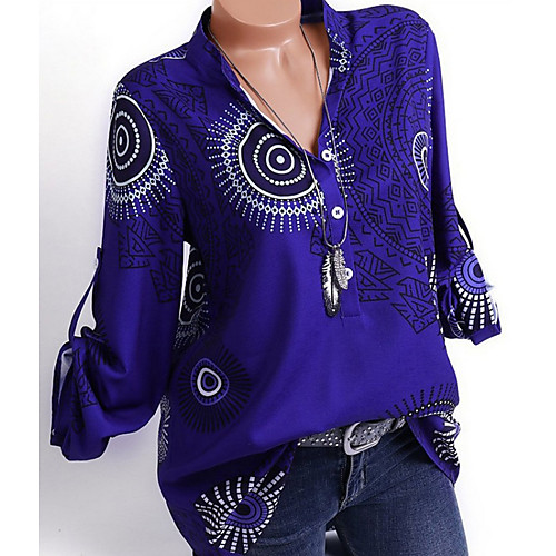

Women's Geometric Floral Fashion Print Shirt V Neck Blue / Khaki / Green