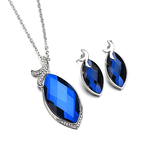 

Women's Crystal Stud Earrings Pendant Necklace Briolette Pear Classic Vintage European Earrings Jewelry Blue For Party Holiday Festival 3pcs