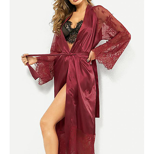 

Women's Sexy Robes / Satin & Silk Nightwear Solid Colored White Black Wine XL XXL XXXL/StayCation