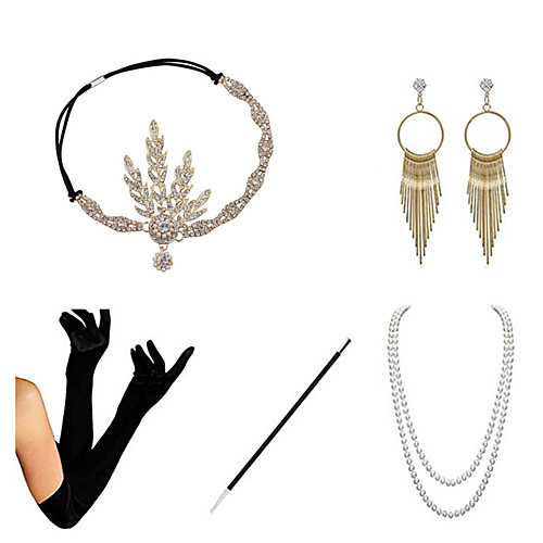 

Charleston Vintage 1920s The Great Gatsby Costume Accessory Sets Flapper Headband Women's Feather Costume Necklace Earrings Set Golden / BlackGolden / RedGolden Vintage Cosplay Festival / Gloves