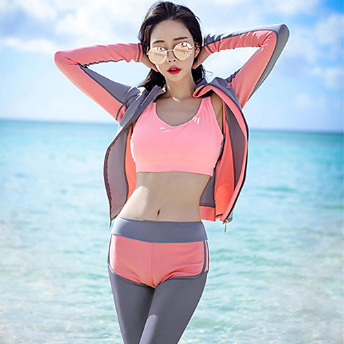 

Women's Rash Guard Dive Skin Suit Diving Suit Thermal / Warm Long Sleeve 4-Piece - Swimming Diving Patchwork Summer / Stretchy