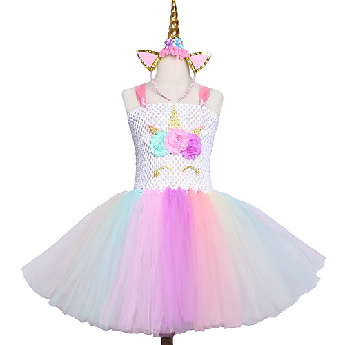 

Princess Unicorn Dress Girls' Movie Cosplay Halloween Christmas White Dress Headwear Christmas Halloween Polyester